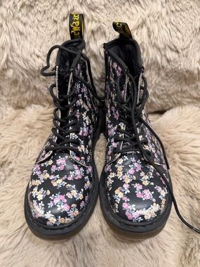 Dr. Martens Black Floral Lace-Up Combat Boots